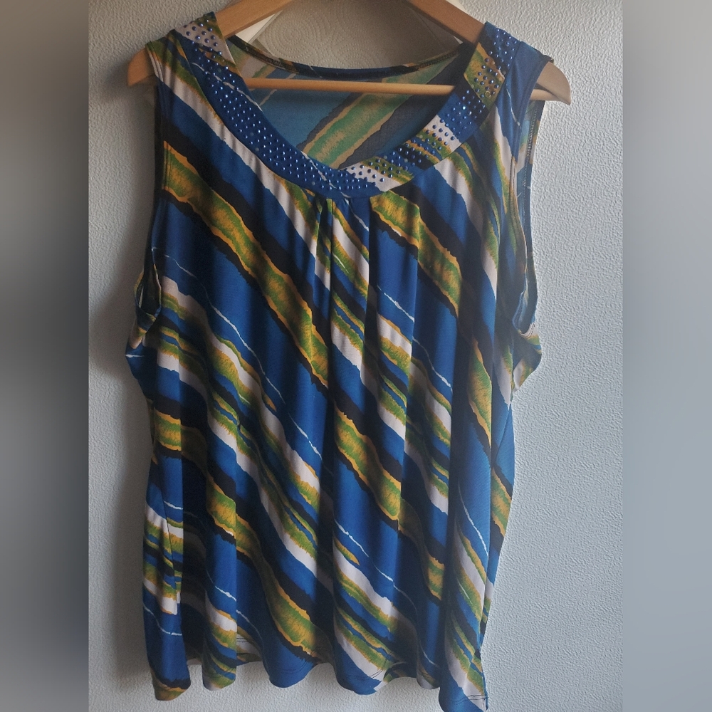 Top w/ Beading Blue Multi Color 1x-2x